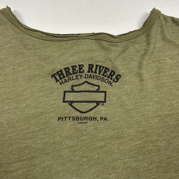 Y2K Harley Davidson Olive Geeen Short Sleeve Pocket Tee - Picture 4 of 7